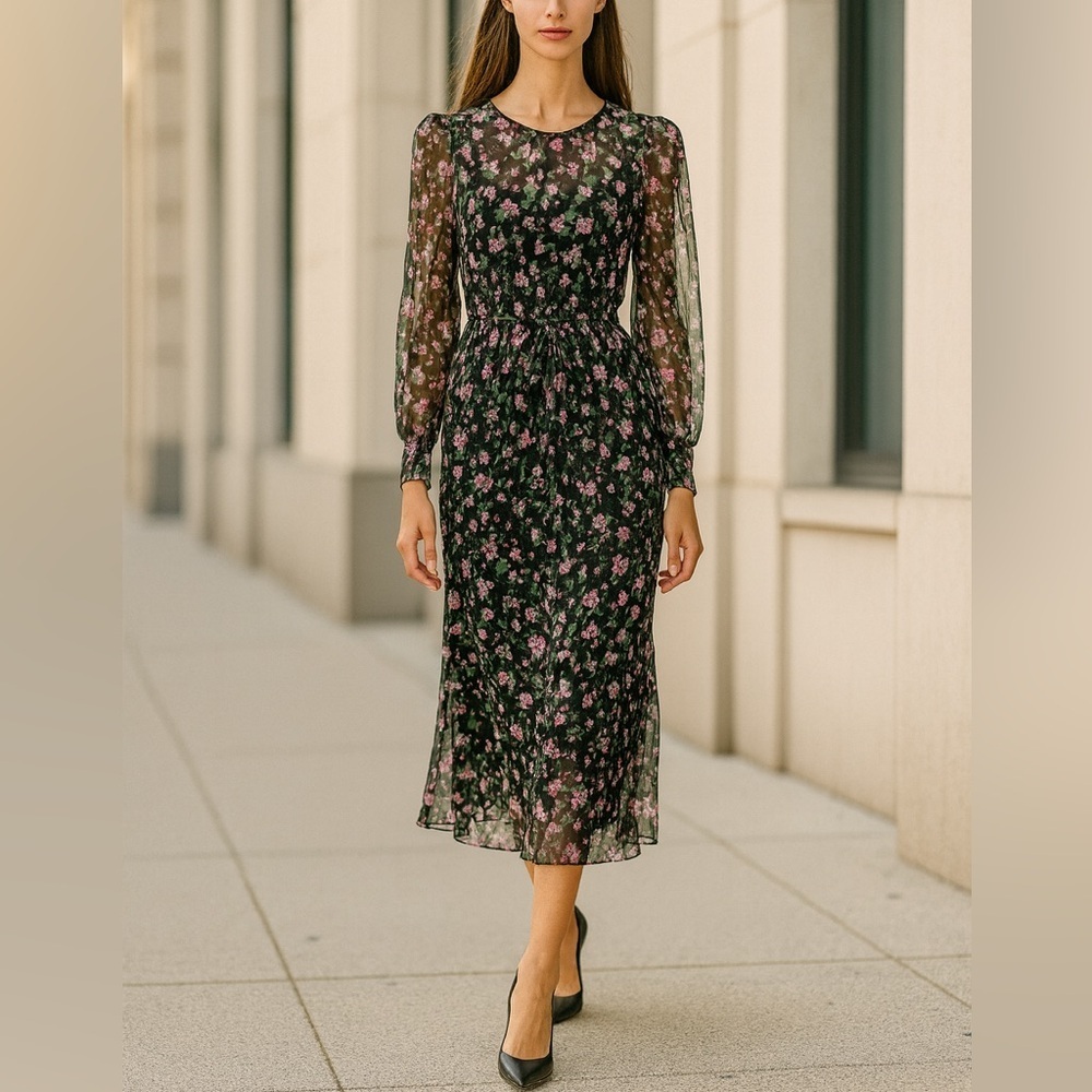 Veronica Beard Maxi Sheer Naomi Floral Silk Dress With Black Slip Rare